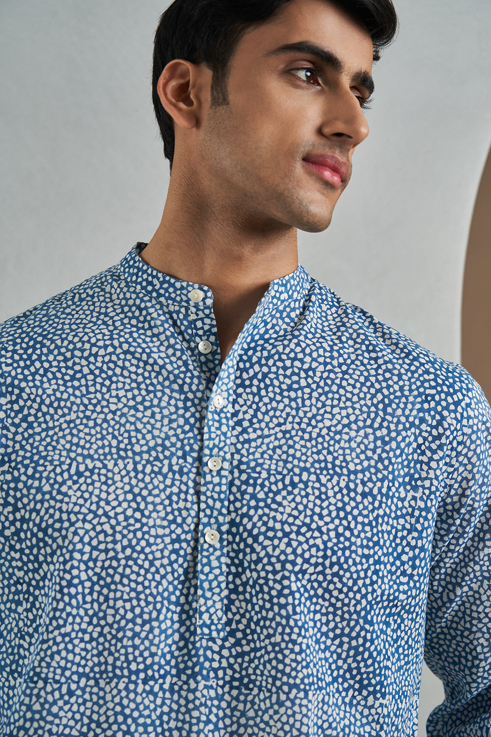 Blue Texture Handblock Printed Men's Kurta