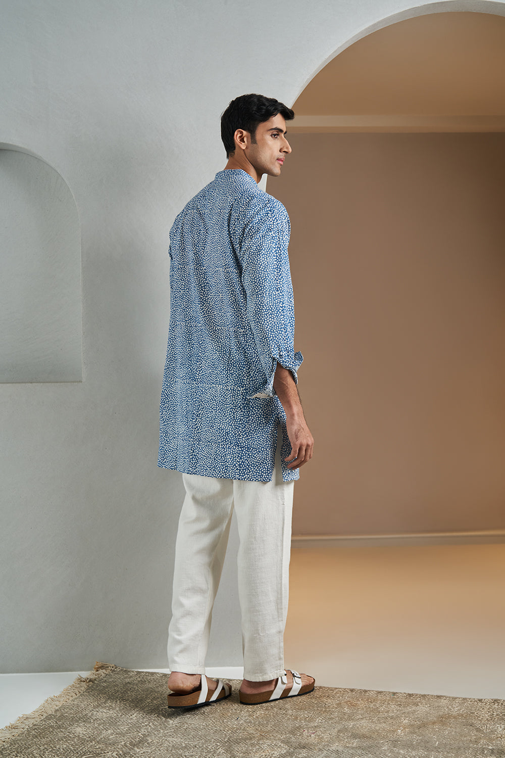 Blue Texture Handblock Printed Men's Kurta